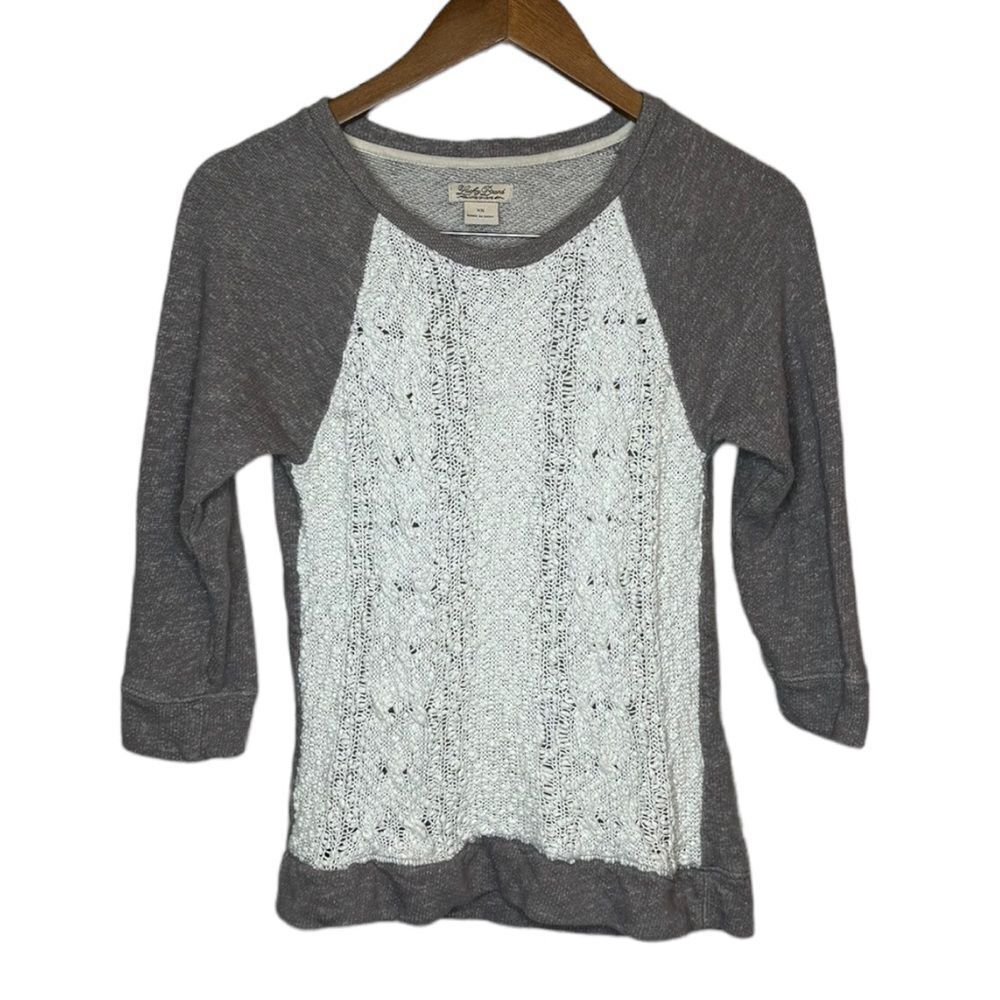 Lucky Brand Gray White Lace Raglan Sweater XS